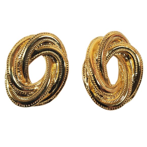 Gold Tone Earrings: Swirl, Twisted Rope, Black & Cream Enamel. Lot of 3 Pairs - Picture 2 of 5